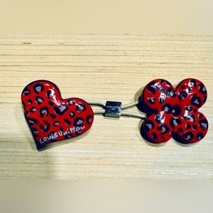 Authentic Louis Vuitton Rare Red Heart Flower Elastic Valentine Hair Tie Leopard